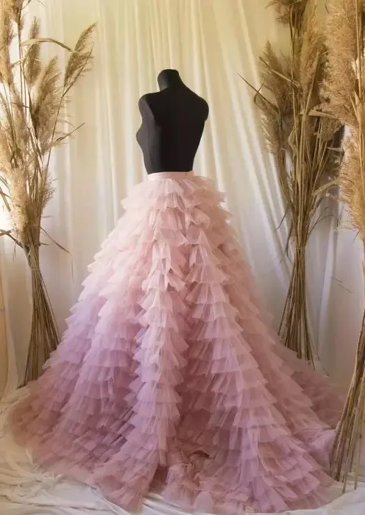 Magnifique bouffée de tulle bridale de rose poussiéreux sur mesure Joupes de tulle de mariée Aline Puffy Tutu Jupe Zipe Party Tutu 220611