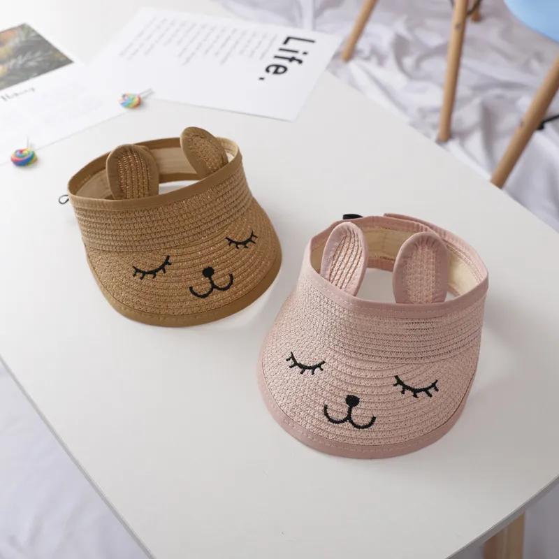 Deepom Children Straw Hat Zomerhoeden voor babymeisje Kinderen Sunshade Zon Visor Lege top Mooie cartoon floppy Sun Hat Beach 220514