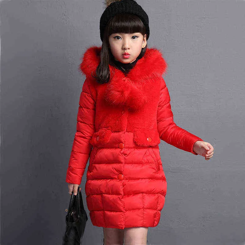 Teenage Girls Warm Fur Winter Long Jacket Fashion Thick Kids Hooded Jacket For Girl Outerwear 4-10 Year baby Girls Clothing J220718