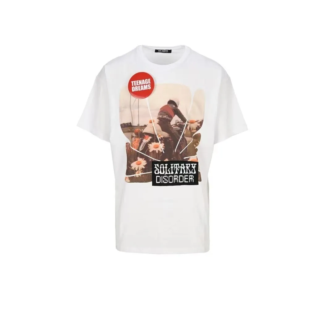 Herren- und Damen-T-Shirts Baumwolle Raf Simons mit Rundhalsausschnitt Weiß bedrucktes Kurzarm-T-Shirt