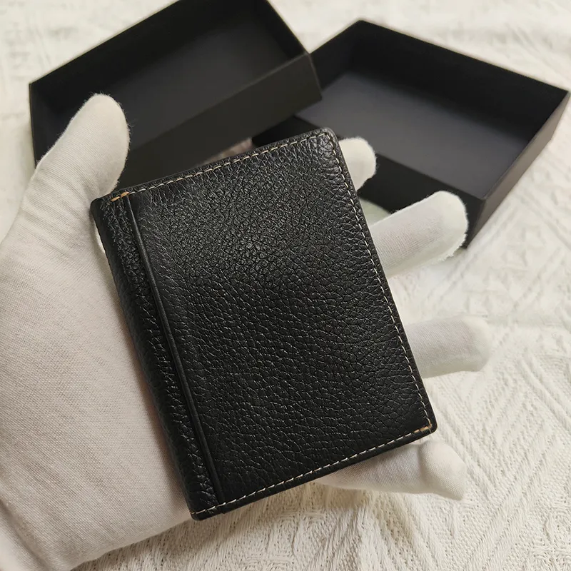 NYA CLIPPALTEN MEN Byt BAG Black Leather Portfolio Luxury Brand Designer Affärskort Box med Box2764