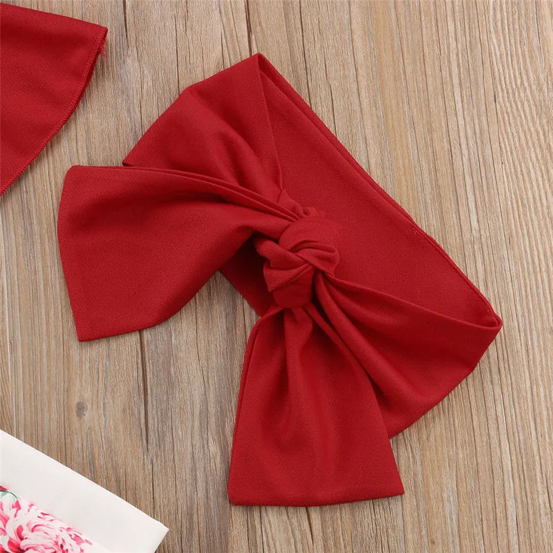 Urocze dla dzieci Zestaw ubrania dla dzieci małe dziewczynki czerwone marszczenia z ramion Topsfloral Skirtheadband strój odzieży Zestawy 220615