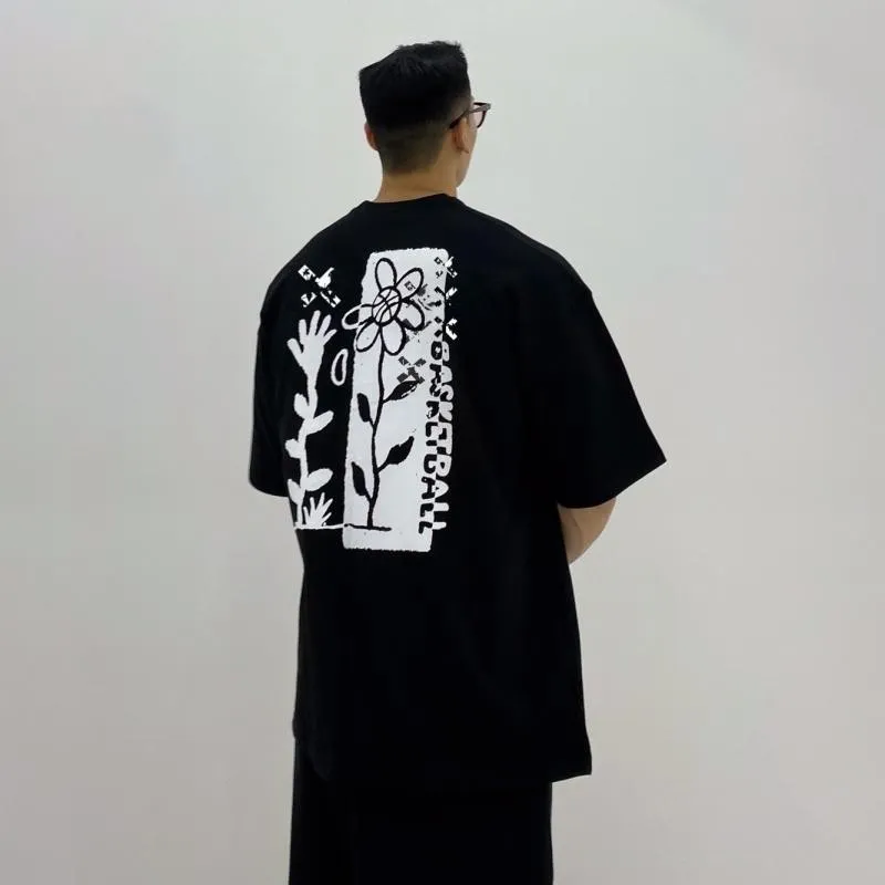 Maglietta stile coreano uomo fitness Stampa allentata Manica corta uomo Casual Oversize in cotone T-shirt Uomo Streetwear abbigliamento da palestra 220719