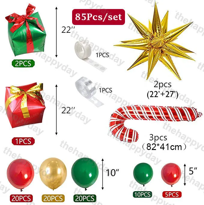 Jul Balloon Arch Green Gold Red Box Candy Balloons Garland Cone Explosion Star Foil Balloons Christmas Decoration Party 220428