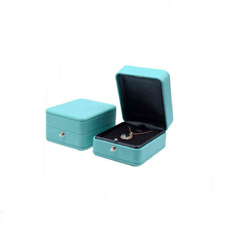 Luxury Romantic Romantic Blue en cuir bijou-cadeau Boîne à anneau Collier Board Board Packing Packaging Rangement Anneau de rangement Organisateur de mariage H2209126055