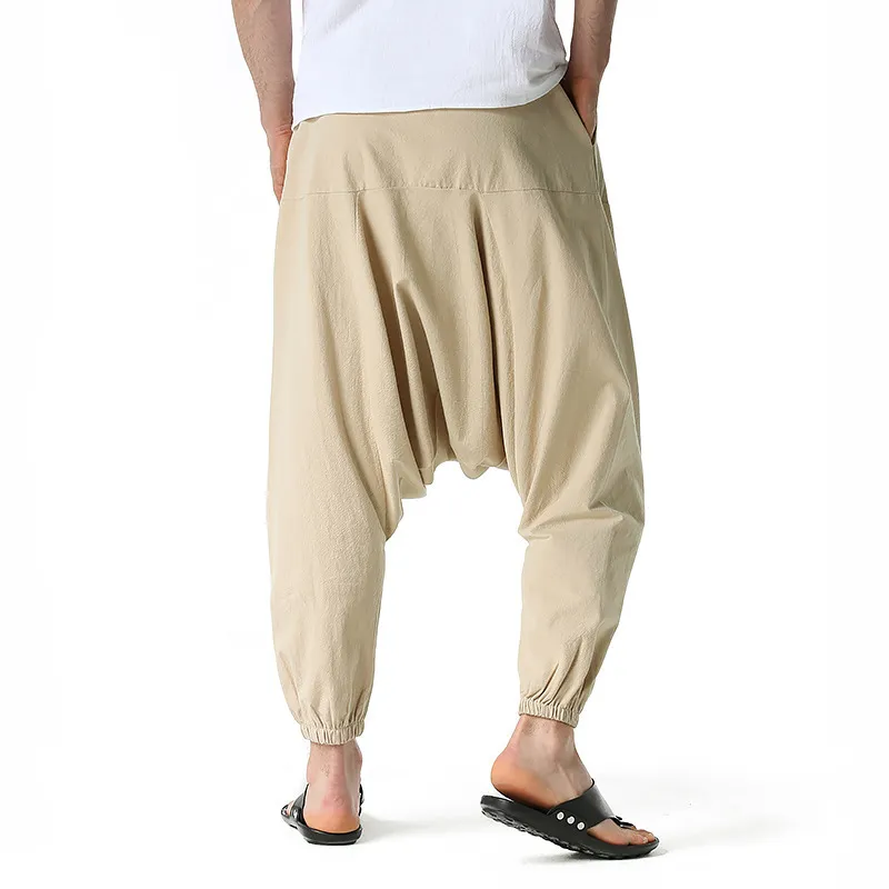 Calça masculina linha de algodão joggers homens baggy hippie boho gypsy aladdin cargo yoga harém 0413 4 220826