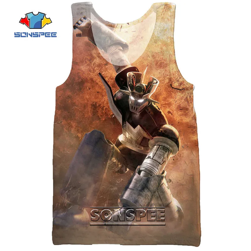 Sonspee 3D Manga Mazinger Z Tanques masculinos Tampo Casual Fitness Fisicultura Músculos de ginástica do mar Músculos com colete sem mangas Roupas de camisa 220627