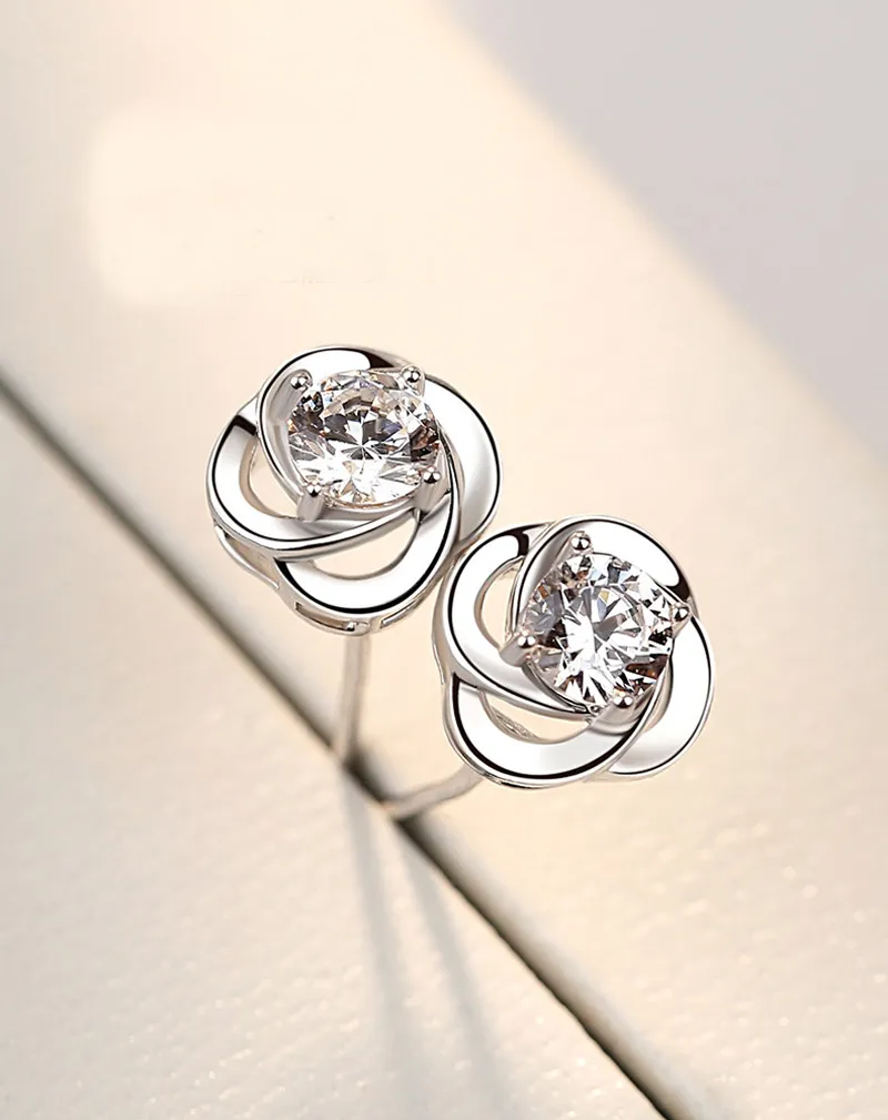 PANASH Nuovo arrivo gioielli in argento sterling Twist impilabile fiore zircone orecchini a bottone in cristallo donna ragazza pendientes