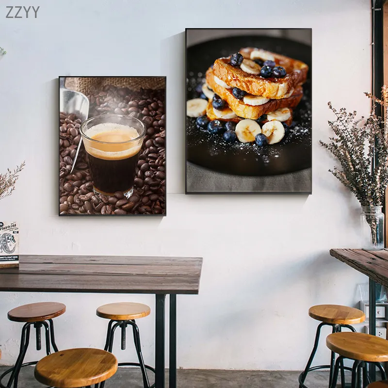 Restaurant Coffee Shop Wanddekorative Malerei Kaffeebrot Leinwand Poster und Druck Wandkunst Bilder für Wohnkultur kein Rahmen