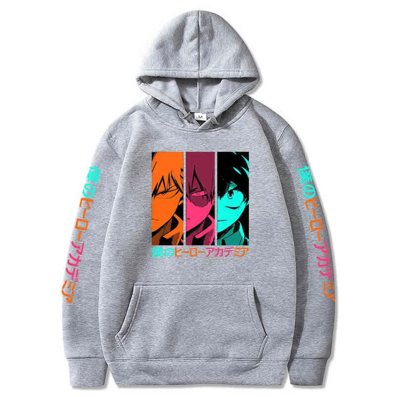 Mój bohater ACADEMIA Drukowane bluzy Harakuju Streetwear Bluza Casual Pulowers Unisex Jesień Zima Z Kapturem Z Kapturem