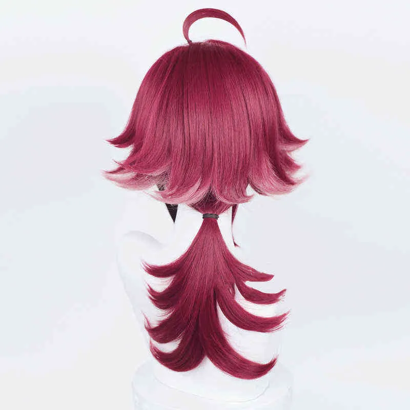 Shikanoin Heizou Cosplay 가발 게임 Genshin 충격 55cm 작은 포니 테일 그라디언트 내열 헤어 할로윈 파티 가발 L2208021514110