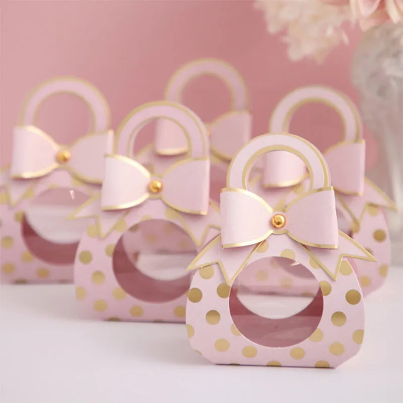lot bleu rose faveurs de mariage cadeau es fenêtre transparente bonbons emballage papier Kraft dragées boîte avec poignée 220705
