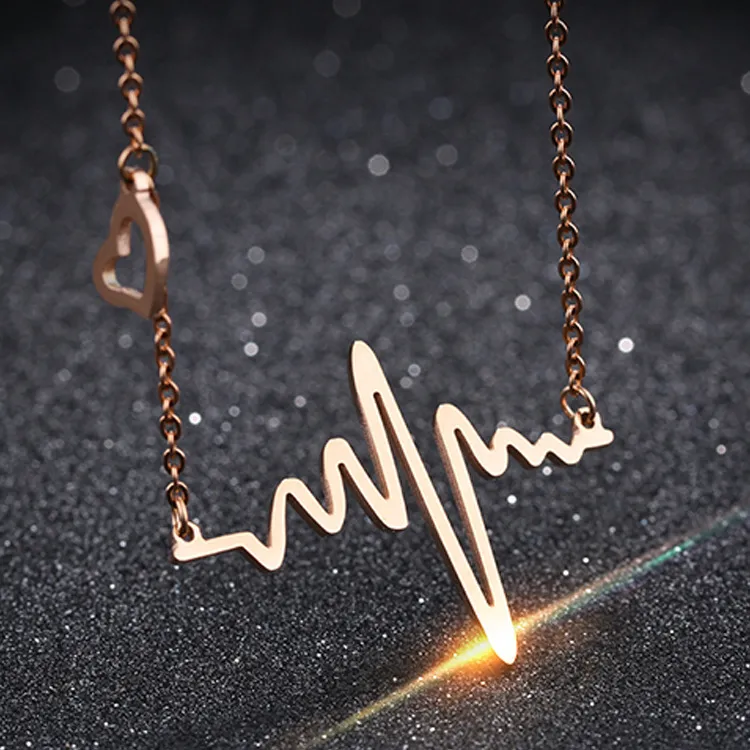 Corea ECG ciondolo collana amore femminile titanio acciaio 18 carati galvanica oro pesca catena clavicola a forma di cuore gioielli in oro colore