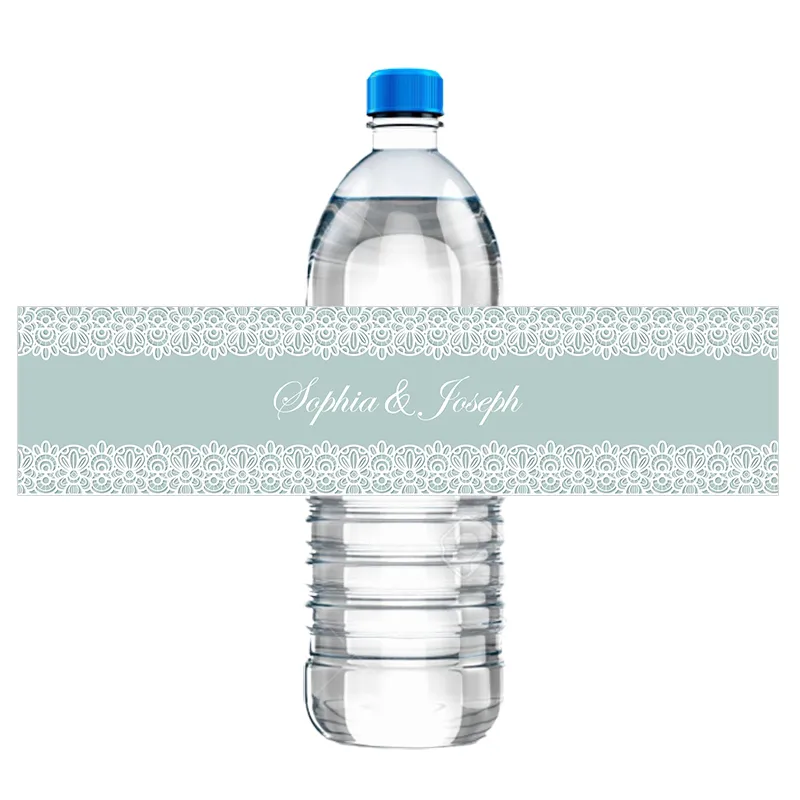 30st Custom Floral Wedding Water Bottle Stickers Etiketter Personlig säckväv och Fancy White Lace Frame Birthday Anniversary 220613