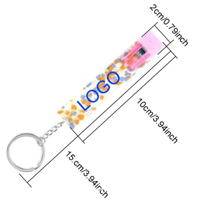 19 ألوان أزياء بطاقة الائتمان مجتذب بومبوم المفاتيح أكريليك مدين البنك C Ard Grabber Long Nail Keychain Cards Clip Nails Key Rings