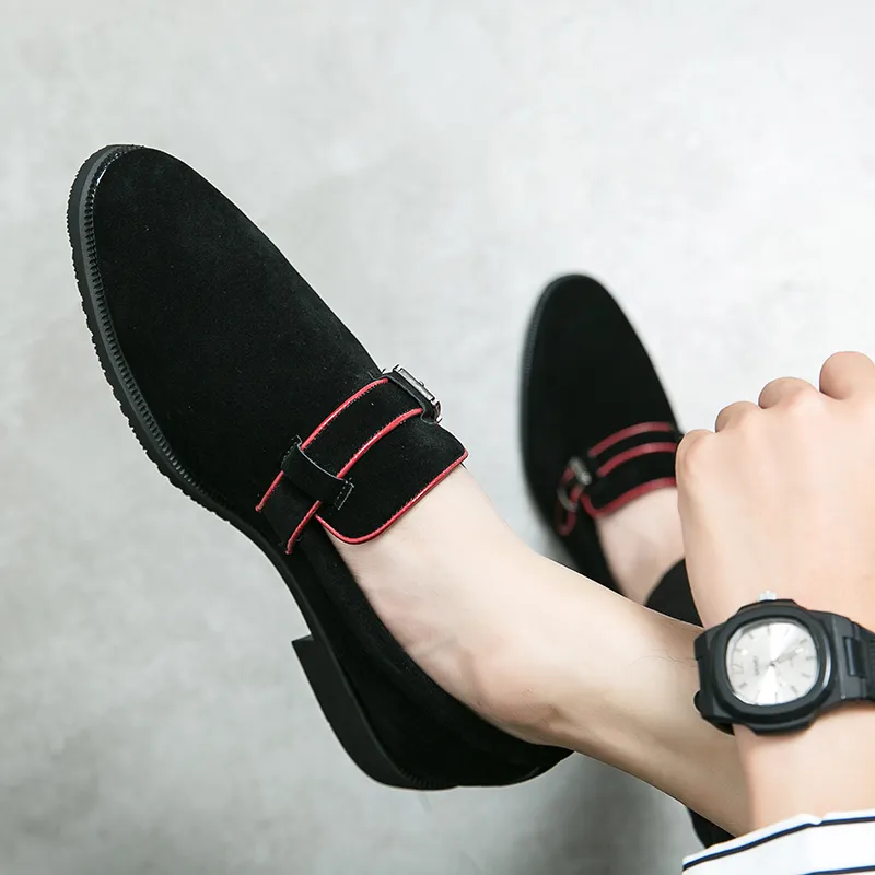 Loafers Erkek Ayakkabı Sahte Süet Düşük Topuk Düz Renkli Kayış Kemer Dekoratif Klasik Konfor İş Elbise Ayakkabı Hm378