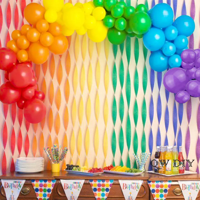 6 цветов 45cm23m Креп бумага Радуга с днем ​​рождения латексная воздушный шар Свадебный мальчик девочка Детский душ Украшение воздушных шаров 220527