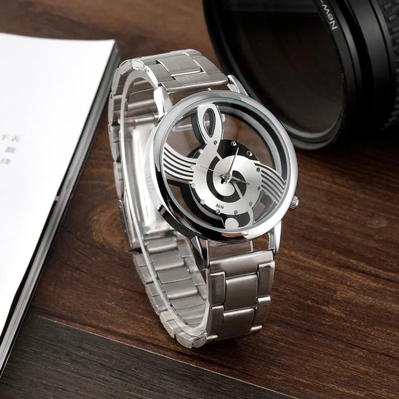 Montres-bracelets 2022 Mode et décontracté Note de musique Notation Montre en acier inoxydable Montre-bracelet pour hommes Femmes Argent Watches329g