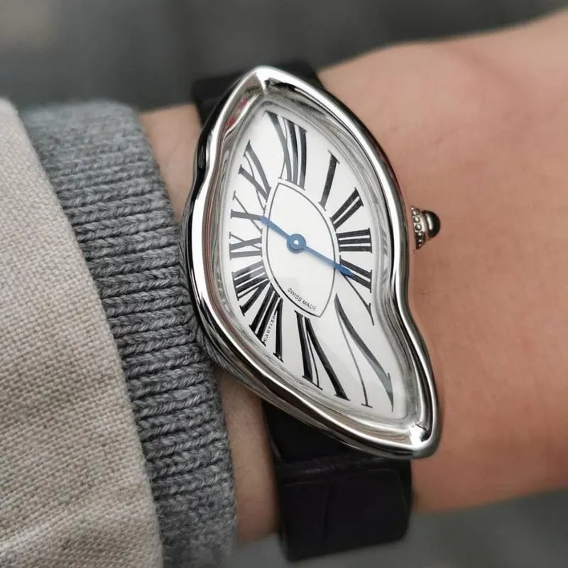 Zegarwatchów mężczyzn Kobiety Sapphire Crystal Quartz Watch Oryginalny surrealizm Art Design Wristwatch Waterproof ze stali nierdzewnej Irregula257b