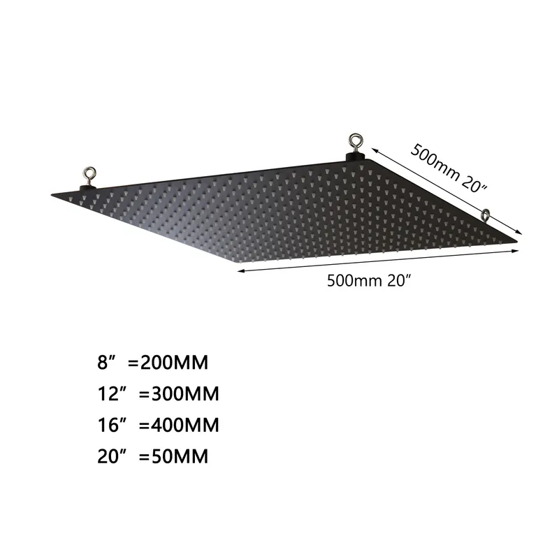 Kemaidi 8 ~ 20 polegadas preto LED quadrado chuva cabeça de chuveiro de aço inoxidável Chefe de ultratina Choice de parede do banheiro montado 220401