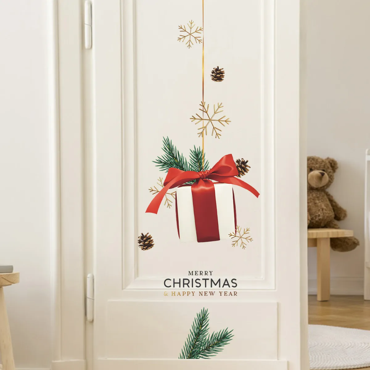 Modello regalo di Natale Adesivi da parete in vinile Decorazione della porta di Natale Nuovo anno 2022 adesivi decorazioni la casa