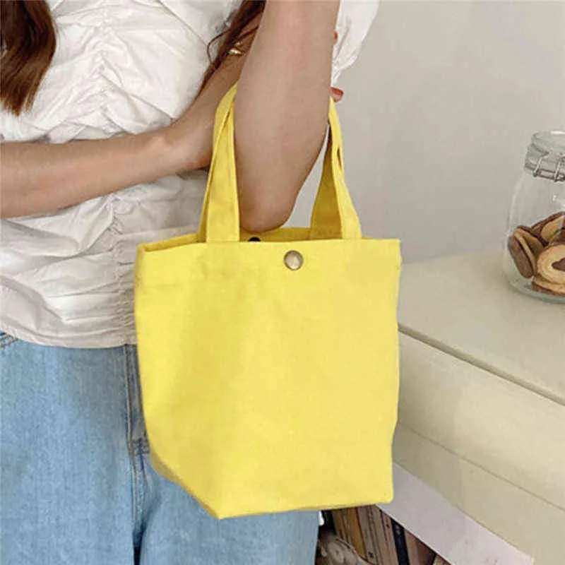 New Outdoor Bags For Picnic Candy Color Canvas Tote Bag Lunch Bag Food Fashion Portable Small Lunchbox Bag With Copper Buckle Y220524