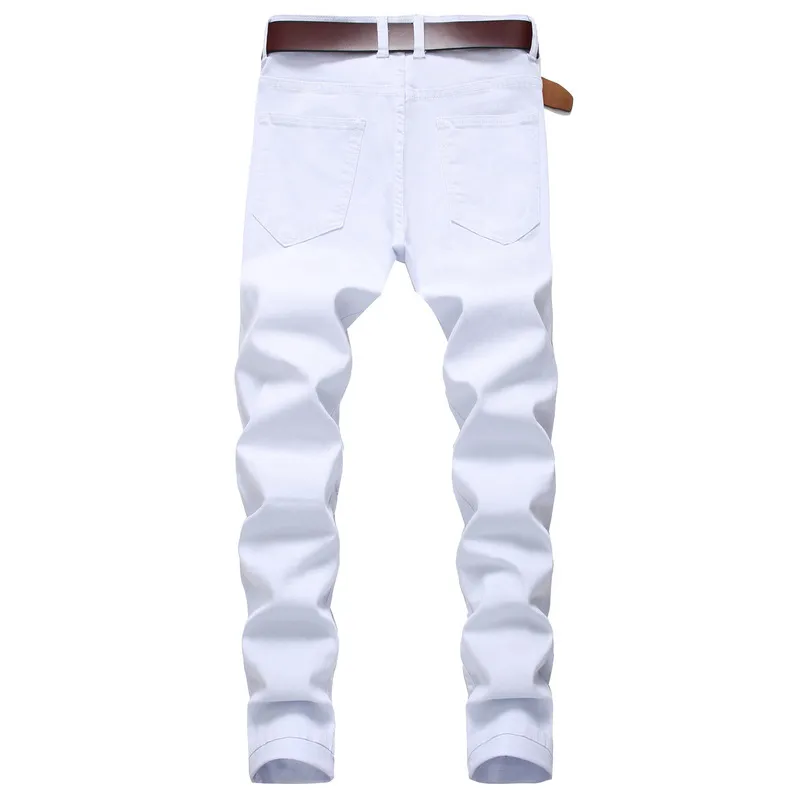 Varış erkek pamuk yırtık delik kot rahat ince sıska beyaz erkekler pantolon moda streç hip hop denim pantolon erkek 220328