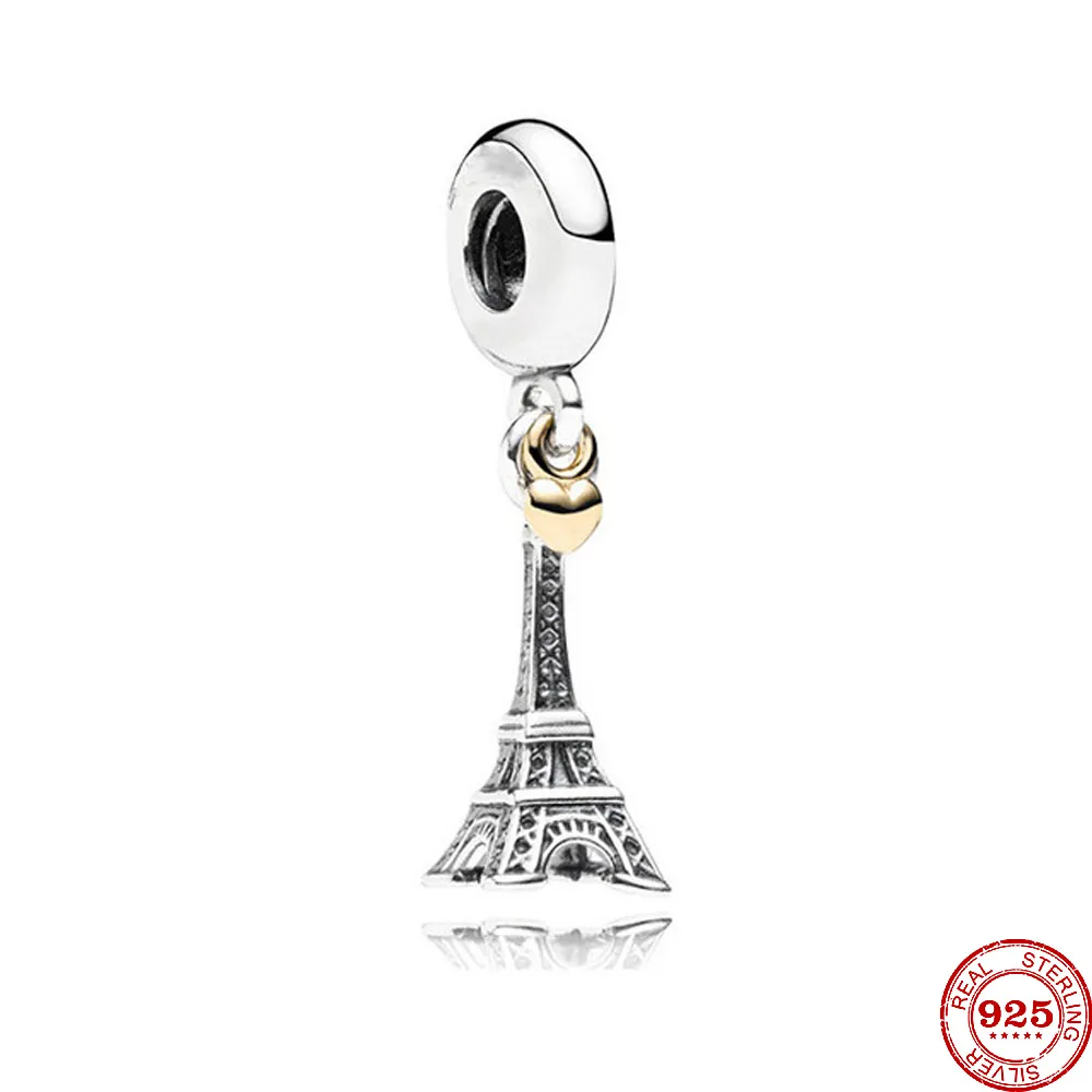 925 Argent Fit Pandora Charme 925 Bracelet Dauphin Lune Tour Eiffel ensemble de breloques Pendentif DIY Fine Perles Bijoux