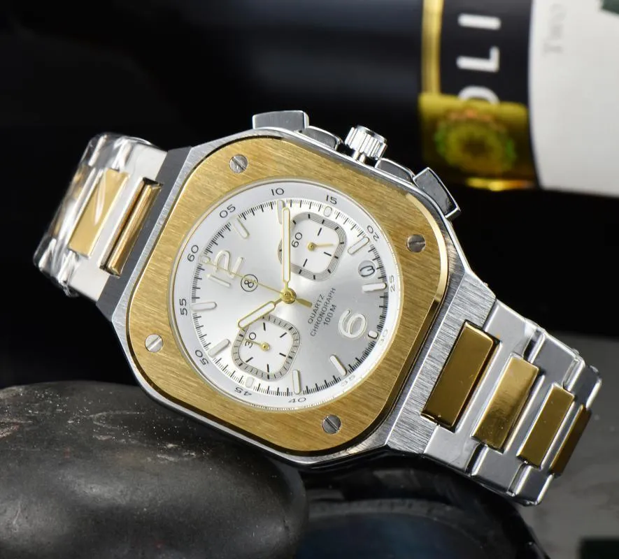 Horloges BR Model Sport Quartz Bell Luxe multifunctioneel horloge Zakelijk Volledig roestvrij staal Man Ross Square polshorloge Gift2528