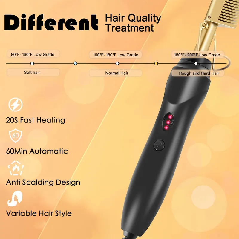 Leeons Comb Electric Wet And Dry Hair Bigodino Raddrizzamento Riscaldamento Ferro Ambientale Oro 220623