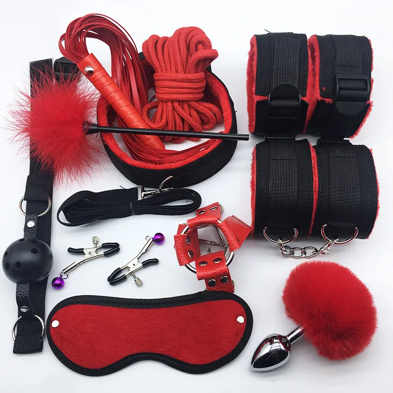 Säng bondage set bdsm kit sexiga leksaker för vuxna spel bröstvårta klämmer vuxna kvinnliga par anal rumpa plugg svans