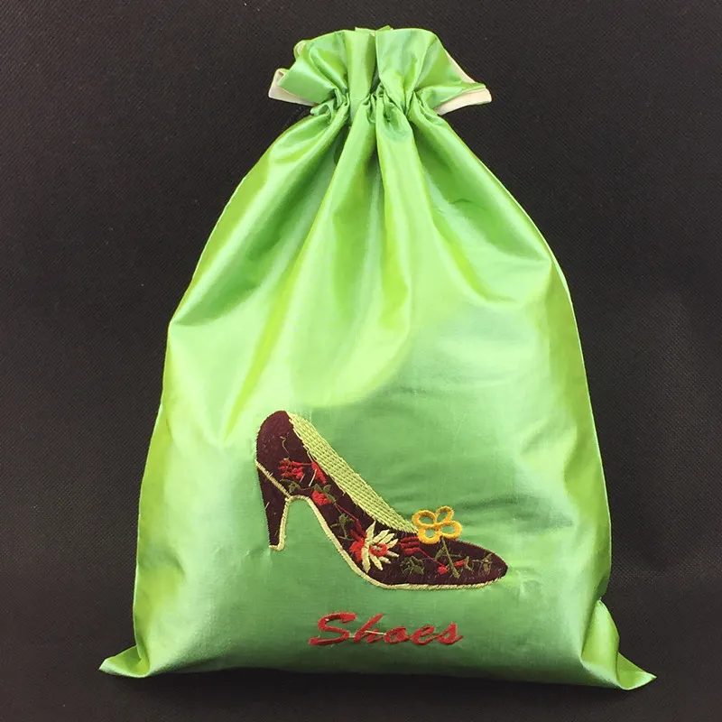 Beliche Bordado Sapato de Viagem Sacos de Armazenamento Para As Mulheres de Alta Qualidade Cetim Reutilizável Pano Com Cordão Sapato Caso Capas Protetoras Embalagem Bolsa
