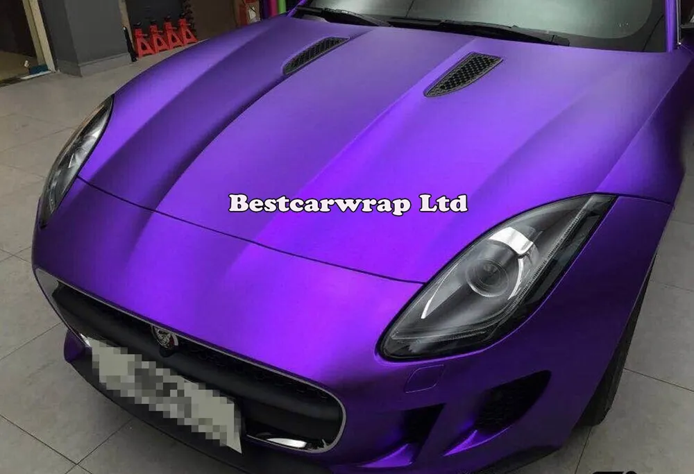 Satin Purple Chrome Car Wrap Vinyl with Air Release chrome Matte metallic purple Film Vehicle Wrap styling Car stickers size1.52x20m/Roll