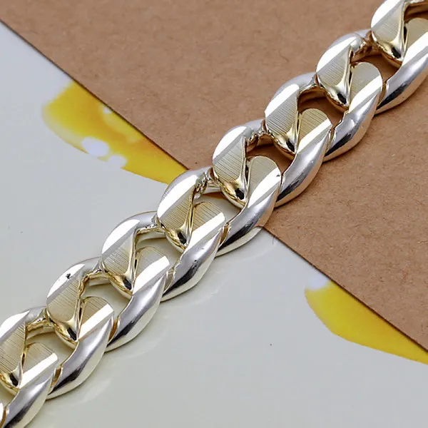 Подарок 925 серебро квадратная пряжка сбоку 10 м дихроичный браслет для мужчин CH091 модная пластина из стерлингового серебра звено цепи 3085