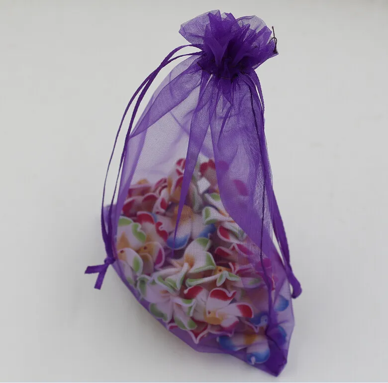Sacs à bijoux en Organza violet avec cordon de serrage, 100 pièces, 7x9cm, Etc., sacs cadeaux pour cadeaux de mariage et de noël, 2454