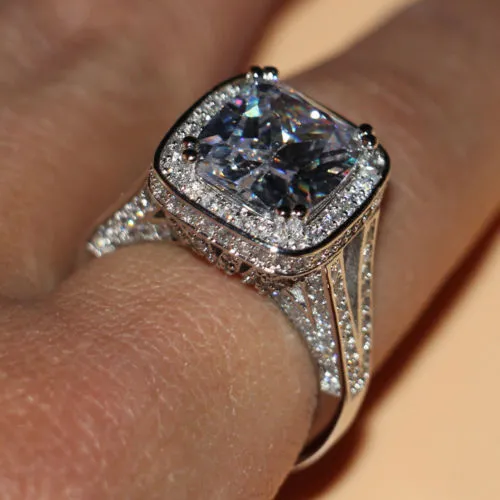 Rozmiar 5-11 Luksusowa biżuteria 8ct Big Stone White Sapphire 14KT białe złoto wypełnione gf Symulowany diamentowy zespół zaręczynowy Pierścień Lov267H