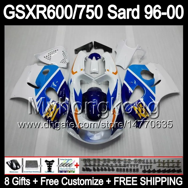 8Contenimientos + Carenado para SUZUKI Azul Blanco GSXR600 GSXR750 SRAD 96-00 GSXR 600 750 MY6 GSX R600 R750 96 97 98 99 00 1996 1997 1998 1999 2000