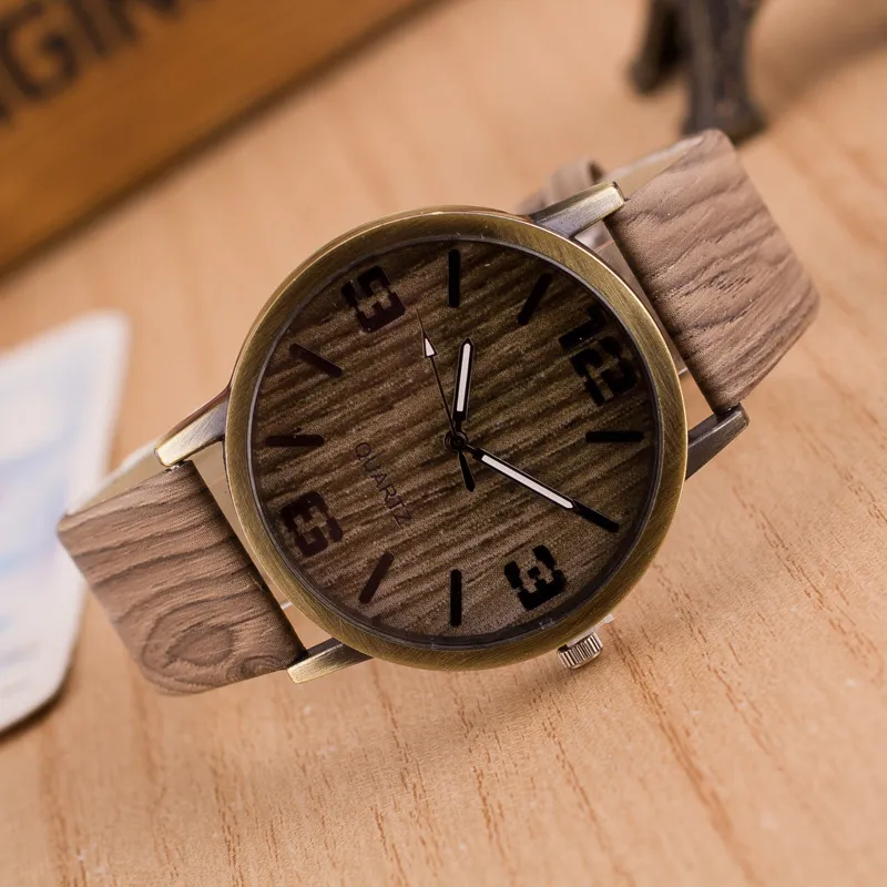 メンズウォッチクォーツシミュレーション木製6カラーPUレザーストラップウォッチウッドグレインオスの腕時計時計バッテリーサポートドロップSHI289m