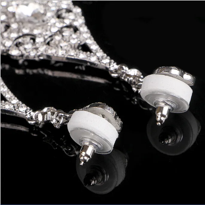 Wholesale Stock 2015 cheap transparent Water Drop crystals bridal earrings rhinestones wedding jewellery sets accessories