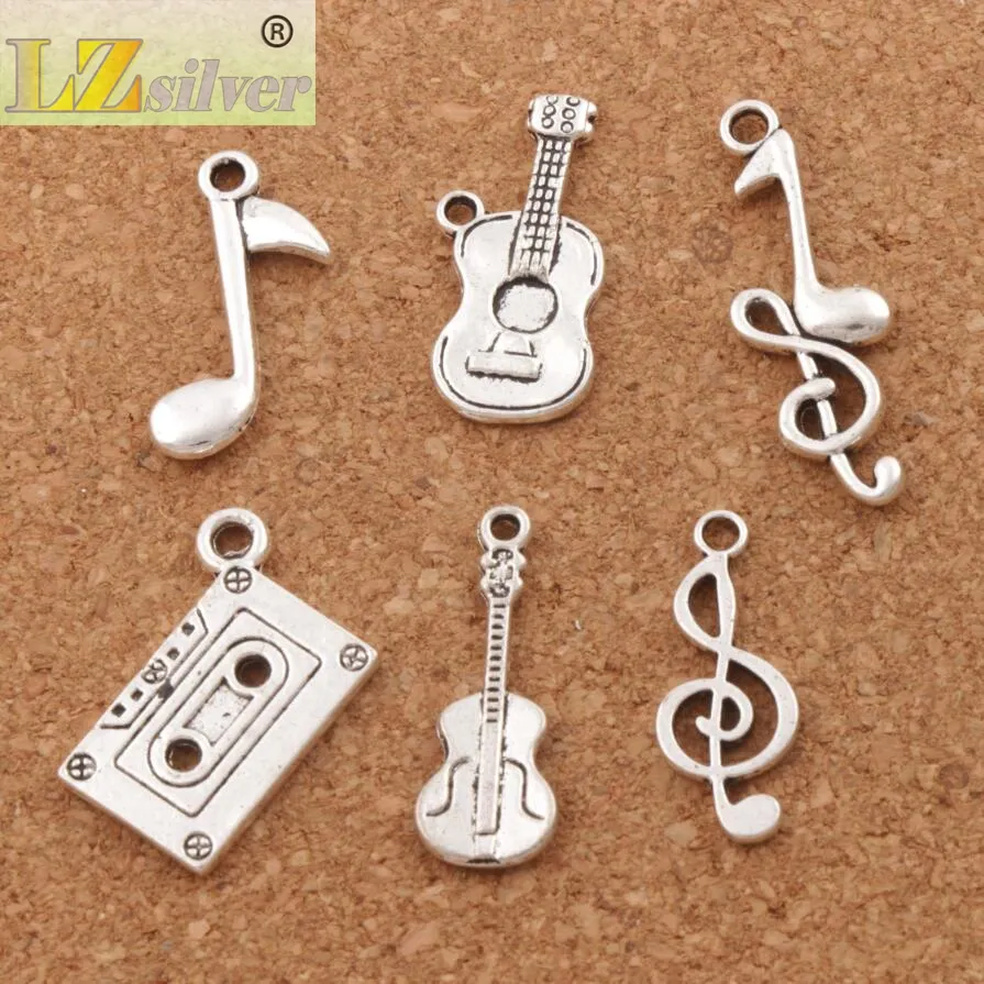 Notera musik tema diskanten crlef åttonde gitarr charm pärlor 120 st mycket antika silverhängen smycken diy lm41265q