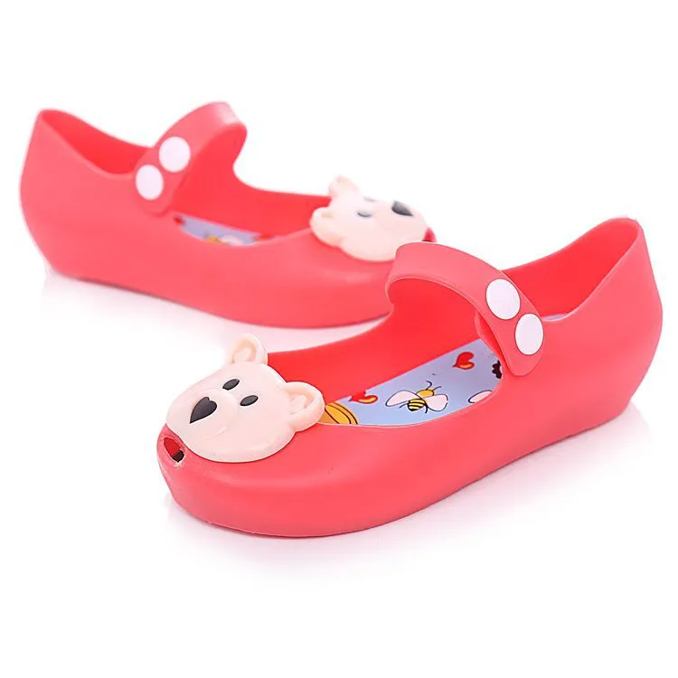 Summer Style Children Gril Shoes Sandalias de PVC Cartoon Bear Mini Melissa Hasp Zapatos de plástico Zapatos para niños