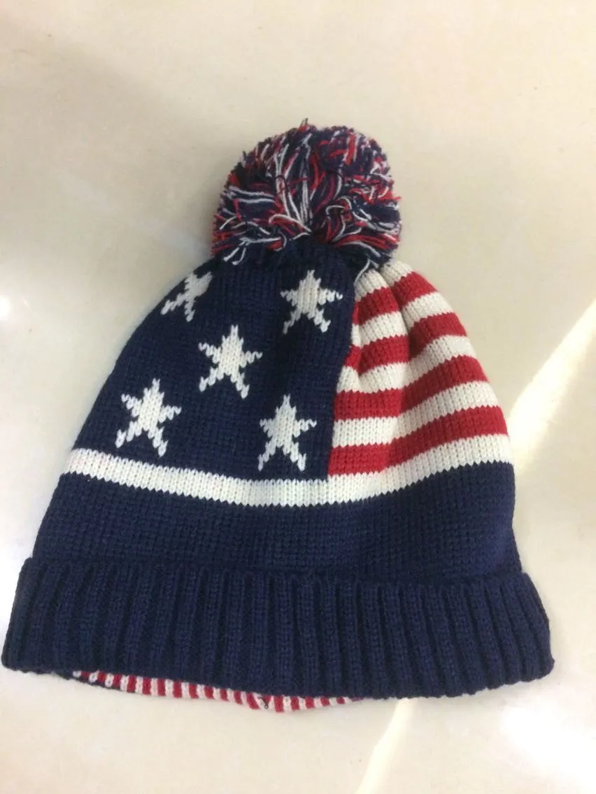 Unisex Union Jack أو Stars Stripes USA Flag Wart Winter Beanie Beanie Flag Skull Ski Pom Pom Hat Cap 304t