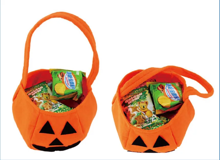  Creative Halloween Props Trick or Treat Pumpkin Candy Bag Basket Cute Non-woven Smile Face Handdle Pouch 