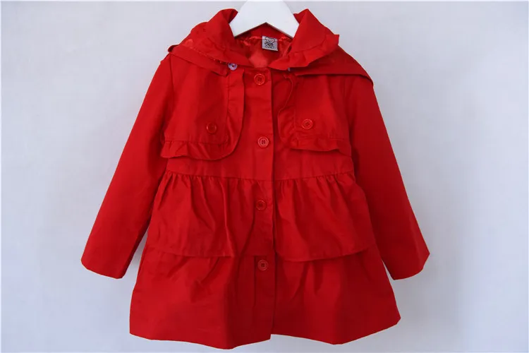 European Girl Lace Tench Coat Branded Children Clothing Kids Double Hem Wind Coat Kid Jacket Solid Outwear Girls Clothes Red Khaki CY130