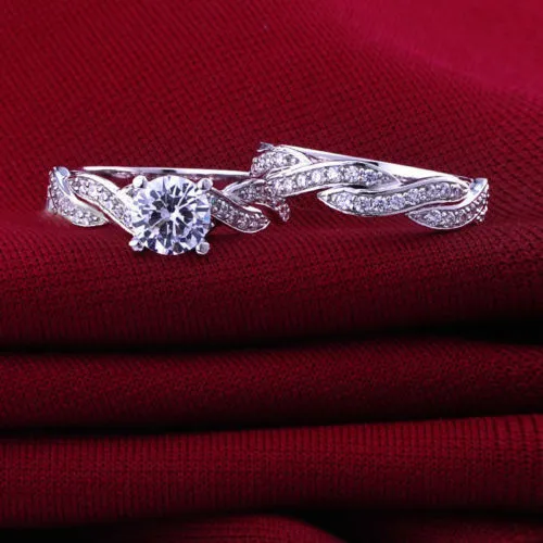 Victoria Wieck Luxury Jewelry 10kt vitt guldfylld rund klippt CZ Diamond Topaz bröllopslagringsringar Set för kvinnor gåva SI217W