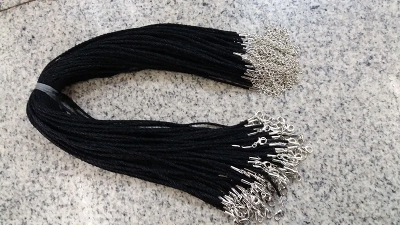 100 Stück Halskettenschnur aus schwarzer Satinseide, 2,0 mm, 18'', 20'', 22'', 24'' mit 2'' Extensi258l