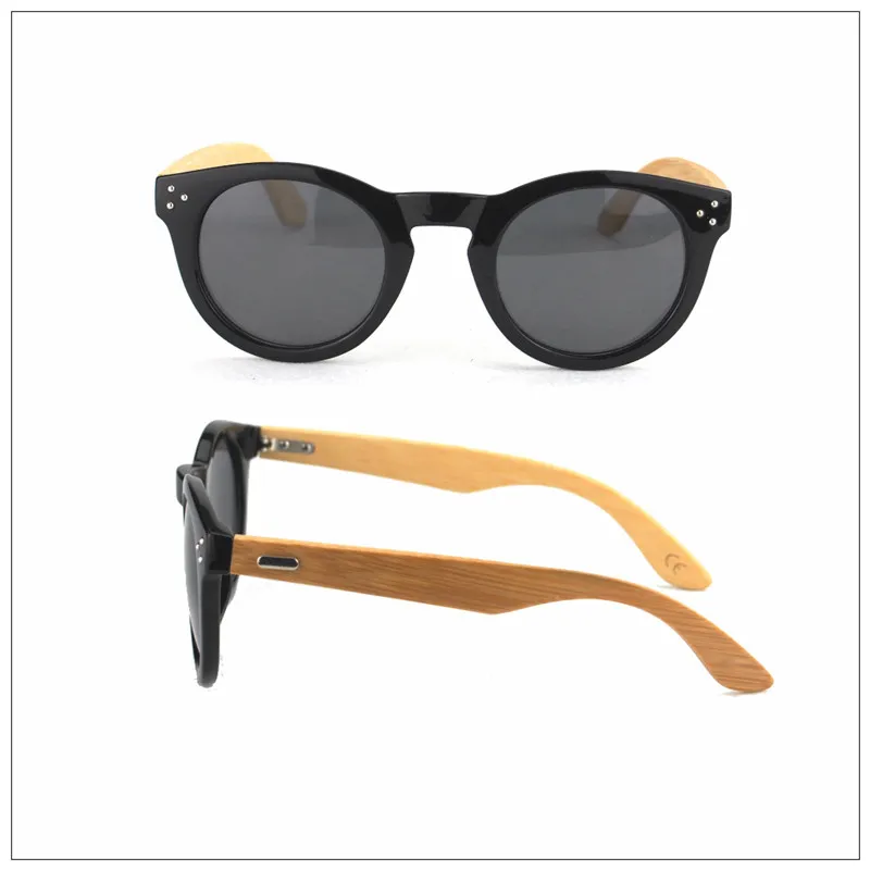 Nouveau arrivée rétro rivet rond des lunettes de soleil en bois polarisés de bois polarisés Classic Femmes Men Designer Bamboo Eyewear 14 2 5 2 14231P
