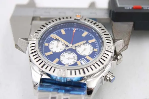 Special Edition Chronometre Quartz Men's Wristwatch Three Zone 48mm Full Stainless Steel Belt Black Face Male Moon Watch Relo244m