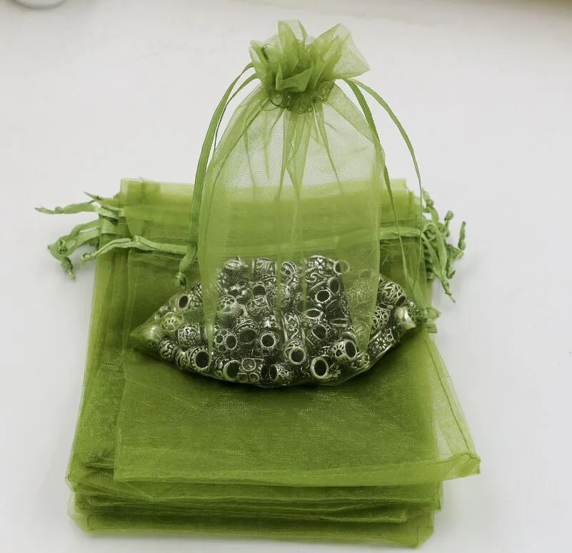 100 peças bolsas de presente de organza verde exército joias para lembranças de casamento contas joias 7x9cm 9x11cm 13x18 cm etc 365224g