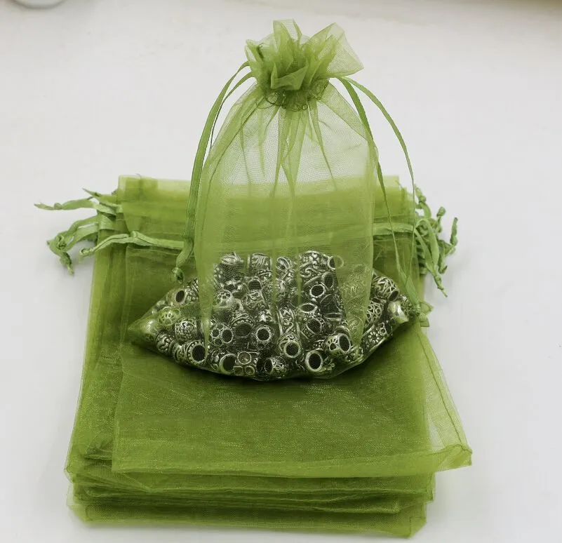 100 pièces armée vert Organza bijoux cadeau pochette sacs pour faveurs de mariage perles bijoux 7x9 cm 9X11 cm 13x18 cm Etc 365238S